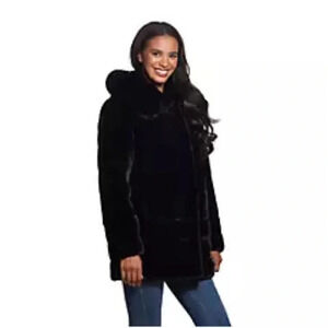 Laundry by Shelli Segal Black Hooded Faux Fur Jacket Size XL